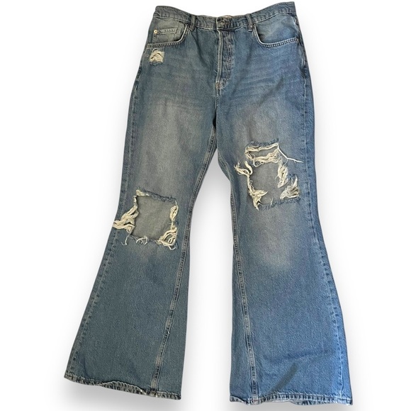 FREE PEOPLE WE THE FREE NEW DAWN FLARE DESTRUCTION JEANS OB1338043 SZ 29 - Picture 2 of 10